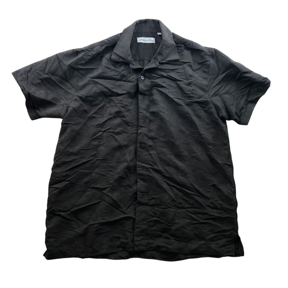 Milano Bay Mens Shirt Medium Short Sleeve Button Up Shirt Casual Textured Black